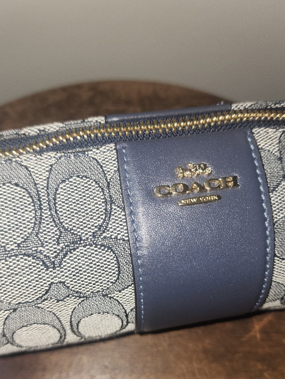 Coach Navy Blue Mini Nolita Signature Jaquard Print Canvas Clutch Wristlet Purse - Picture 6 of 12